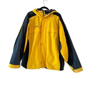Columbia Mens XL Yellow Gray Hooded Ski Jacket – Fleece Lined, Outdoor Coat